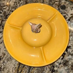 Homemade 1966 vintage ceramic cheese server with mouse topper lid